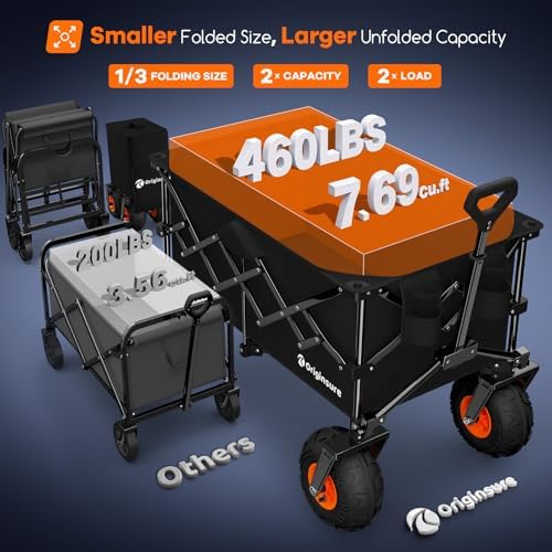 Originsure 220L Collapsible Beach Wagon with Balloon Wheels, 460lbs, Black - Image 5