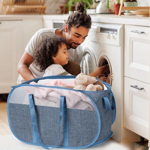 100L Collapsible Laundry Baskets, Tear Proof Pop Up Laundry Hamper with Dual Handles, Large Foldable Laundry Basket, Easy to Carry Laundry Hamper for Home, Laundry Room, Bedroom, Dorm, Travel Blue - Image 2