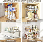 Delamu 2-Tier Multi-Purpose Bathroom Under Sink Organizers and Storage, Stackable Kitchen Pantry Organization, Pull Out Medicine Cabinet Organizer with Movable Dividers, White, 1 Pack - Image 5