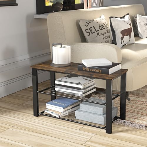 Simple Houseware Wooden Top Shoe Rack Bench for Entryway, Rustic Brown - Image 5