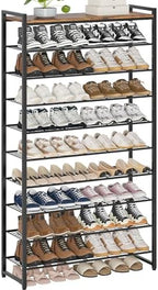 10 Tier Shoe Rack Organizer for 40-50 Pairs, Tall Metal Shoe Storage Shelf with Wood Top, Adjustable Boot Space, Narrow Design for Entryway Closet,Rustic Brown and Black by Unknown