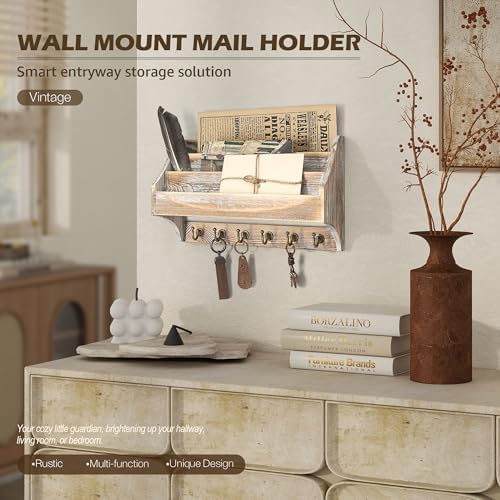 Rebee Vision Mail Organizer Wall Mounted with 6 Hooks for Office, Natural - Image 3