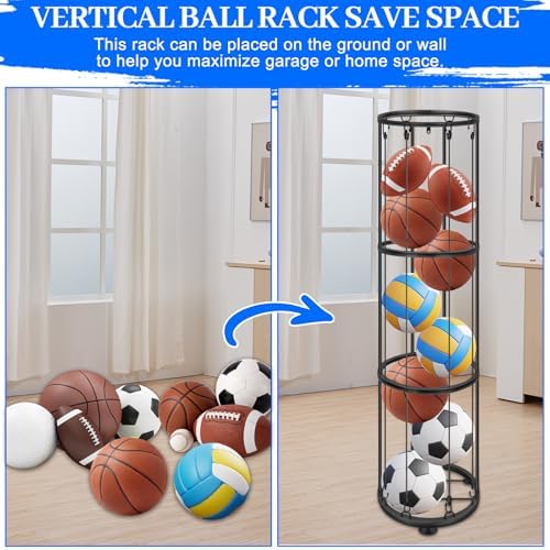 3 Layer Ball Storage Rack Vertical Wall Mount, Garage Basketball Holder - Image 2