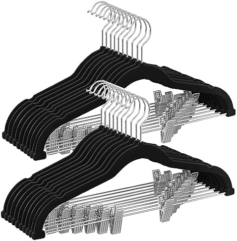 SONGMICS 20-Pack Pants Hangers, Velvet Hangers with Adjustable Clips, by Unknown