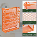 EASEPRES 6 Tier Mesh Hanging Wall File Organizer, Desk Vertical Mail Paper Document Folder Holder Rack with Bottom Tray and Nametag Label for Office Home School, Orange - Image 4