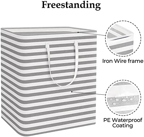 StorageRight Laundry Basket Hamper, 100L Clothes Storage, Striped Grey - Image 3