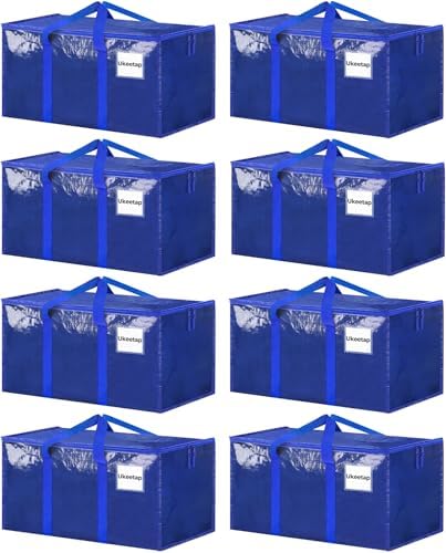 ukeetap 8 Pack Extra Large Clothes Storage Bins with Lids, Moving Bags,Blue | Storage Bags with Reinforced Handles & Heavy-Duty Zippers, Moving Boxes Totes for Clothes Packing, Dorms, College Supplies by ukeetap