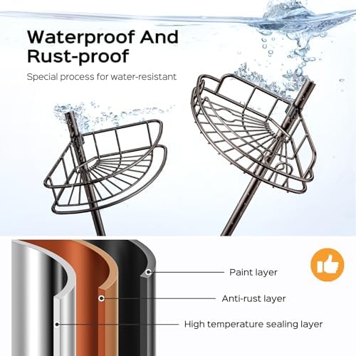 HAMITOR Corner Bathroom Organizer, 4-Tier Tension Pole Shower Caddy, Bronze - Image 2