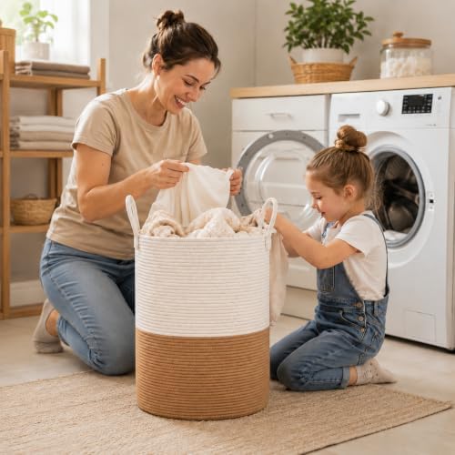 Baby Laundry Basket, Cotton Rope Nursery Hamper with Handles, Jute - Image 4