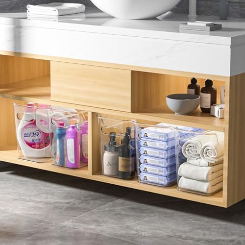 Tall Narrow Clear Bins with Dividers, Plastic Containers for Organizing Kitchens and Bathrooms - 14" L, 2 Pack - Image 4