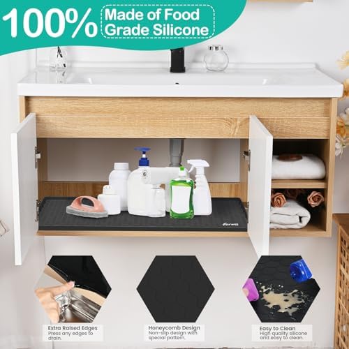 Silicone Under Sink Mat, 28"x19", Waterproof Cabinet Liner, Black - Image 3