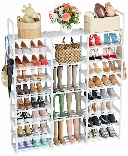 Mavivegue 9 Tiers Shoe Rack Tall Shoe Organizer Shoe Storage 50-55 Pairs Vertical Shoe Shelf Large Shoe Rack Organizer Stackable Shoe Racks for Entryway, Closet, Garage, Bedroom,Cloakroom - White by Mavivegue