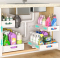 Under Sink Organizer, Extra-Wide Upgrade, 2 Pack 2 Tier Metal Slide Out Cabinet Organizer, Height Adjustable Organization and Storage Series, Bathroom/Cabinet/Kitchen organization, White by Beleeb