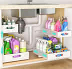 Under Sink Organizer, Extra-Wide Upgrade, 2 Pack 2 Tier Metal Slide Out Cabinet Organizer, Height Adjustable Organization and Storage Series, Bathroom/Cabinet/Kitchen organization, White by Beleeb