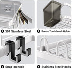AKTECKE Shower Caddy Corner Organizer Shelf: 2Pack Adhesive Shower Essentials Accessories - No-Drilling Stainless Steel Bathroom Storage Rack with Hooks - Image 4