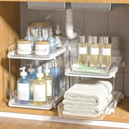 Delamu 2-Tier Multi-Purpose Bathroom Under Sink Organizers and Storage, Stackable Kitchen Pantry Organization, Pull Out Medicine Cabinet Organizer with Movable Dividers, White, 4Pack - Image 6