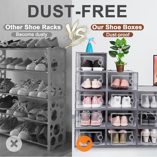 Kuject 12 Pack Large Shoe Boxes, Clear Stackable Containers with Lids,Grey - Image 4