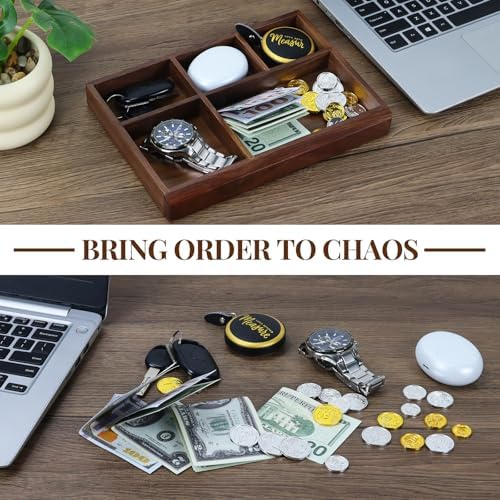 MultiBey 5-Slot Walnut Valet Tray, Wooden Nightstand & Desk Organizer - Image 3