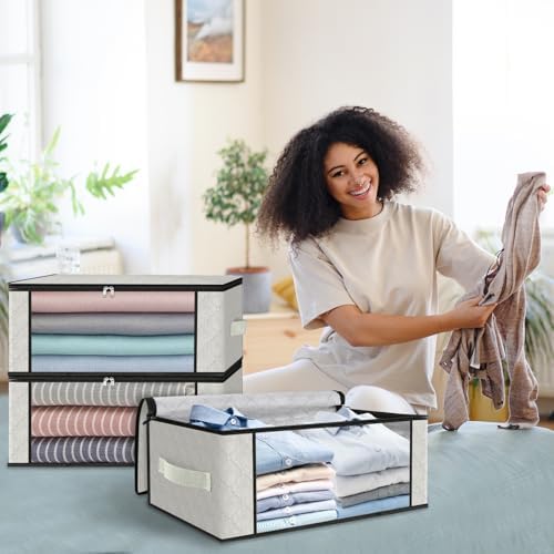 HomeHacks 4-Pack Clothes Organizer Storage Bags, 35L Storage Bins, White | Foldable Storage Box Container with Zippers, Clear Window, Reinforced Handles for Closet, Dorm, Pillows, Bedding, Sweater - Image 7