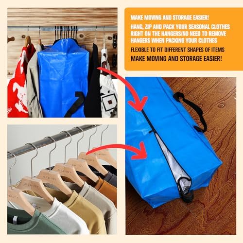 Heavy Duty Blue Moving Bags with Strong Zipper Handles Backpack Straps - Image 3