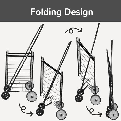Elevon Foldable Shopping Utility Cart, Collapsible Durable Grocery Utility Cart with Rolling Wheels for Easy Storage, Laundry, Book, Luggage Travel, Compact Portable, Black - Image 4