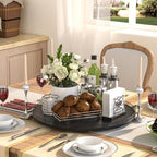 Oroyutor 18-Inch Oak Lazy Susan Organizer with Black Metal Rail - Image 2