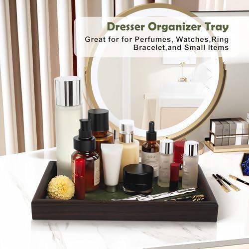 Wooden Valet Tray with Leather Base - Nightstand Catchall Organizer for Cologne, Perfume, Keys, Wallet, Phone, Watch, Jewelry & Sunglasses (Green) - Image 5