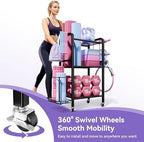 Heavy-Duty Home Gym Storage Rack with Hooks, Wheels, Workout Gear, 3-Tier - Image 2