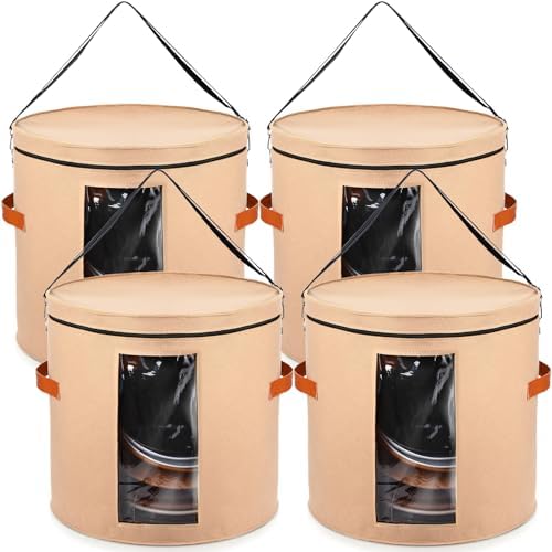 Suzile 4 Pcs Hat Boxes Oversized Round Cowboy Hat Storage Box for Women Men 19" x 17" Cowboy Large Felt Organizer Bag Baseball Cap Container with Dustproof Lid for Clothes Case Travel Gift(Camel) by Suzile