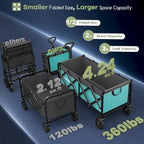 HIKEMOON 34'' Extra Long Folding Portable Wagon, 120L 360LBS Turquoise - Image 3