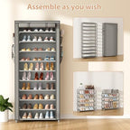 VTRIN Vertical Narrow Shoe Rack Organizer Tall Shoe Rack for Closet Entryway 10 Tier Non-Woven Cover Shoe Shelf Holds 36-41 Pairs Free Standing Shoe Storage Cabinet with Dustproof Cover, Grey - Image 5