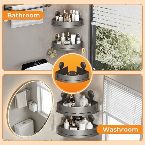 Triangular Corner Shower Caddy 2-Pack with Suction Cups and Hooks - Image 6