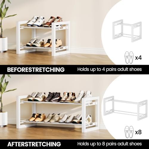 Homeiju Expandable Shoe Rack, 2 Tier Metal Shoe Shelf, Adjustable Shoe Stand for Sneakers, Boots, Heels, Heavy-Duty Steel Standing Shoe Organizer for Entryway, Closet, Bedroom, White - Image 6