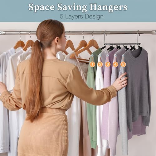 Space Saving Shirt Hanger 5 in 1 Non Slip Coat Hanger Black 4 Pack | Multi Shirt Hanger, Stainless Steel, Eva Foam Padded, 2 Ways to Hang, Easy Access, Wrinkle Free, Closet Space Saver - Image 4