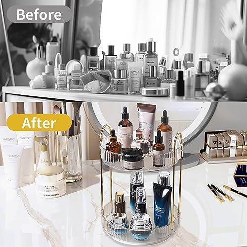 Asayuee 360 Rotating Makeup Organizer,2 Tier Large Capacity Make Up Organizers and Storage,Skincare Perfume Vanity Organizers,Bathroom Cosmetics Storage Organizer Countertop(Clear-2 Tier) - Image 5