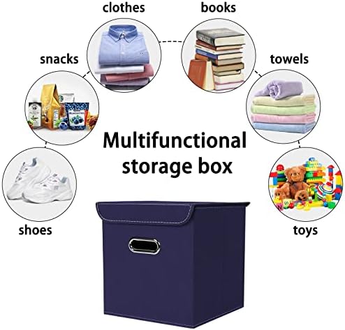 Closet Organizers Fabric Storage Bins With Lids Collapsible Cube Storages Organizer Basket With Handles,Storage Boxes for Clothes Storage,Office,Toys,3 Pack,（Navy Blue - Image 3