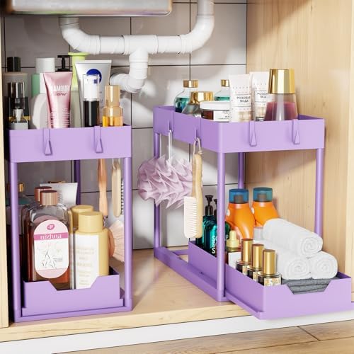 Simple Trending Under Sink Organizer 2 Pack, with Sliding Drawer, Purple by SimpleTrending