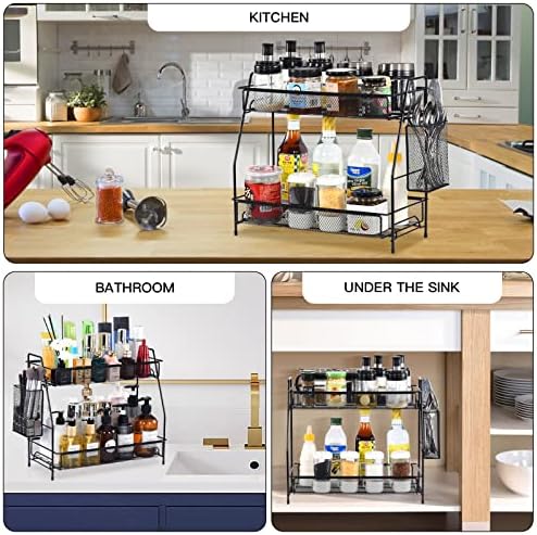 LEMIKKLE Large Countertop Organizer for Bathroom Counter, Bathroom Organizers and Storage, Under Sink Organizer Spice Rack Organizer for Kitchen with Basket(Black) - Image 6