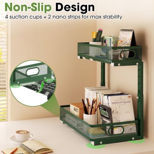 Under Sink Organizer, 2-Tier Pull-Out Cabinet Storage Shelf, Dark Green - Image 7