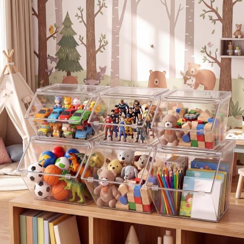 Yerliker 6 Pcs Clear Plastic Storage Bins with Lids Stackable Pantry Storage Organizer Kitchen Cabinet Organizers Ideal Containers for Coffee Pod Tea Sugar Bag Cabinet Home (Large+extra Large) - Image 7