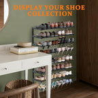 3 Pack Wall Mounted Shoe Rack, 4 Tier Hanging Shoe Rack Holds 48 Pairs, 17"-30" Adjustable Heavy Duty Wall Shoe Shelf with 6 Storage Hooks, Space Saving for Closet Entryway, Black - Image 7