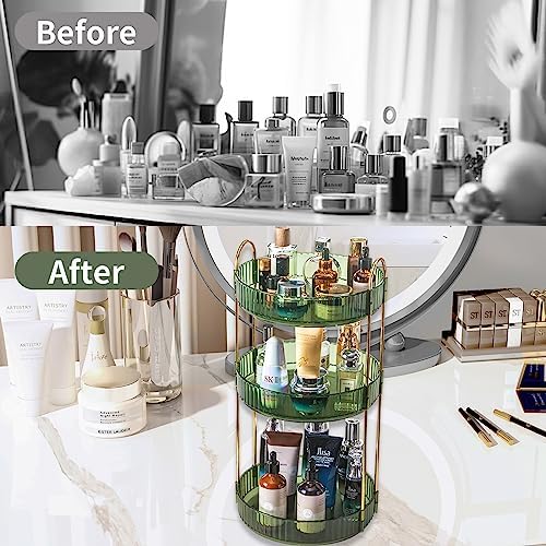 Asayuee 360 Rotating Perfume Organizer,3 Tier Large Capacity Make Up Organizers and Storage,Makeup Organizer for Bathroom,Cosmetic Perfume Stand Holder (Green-3 Tier) - Image 4