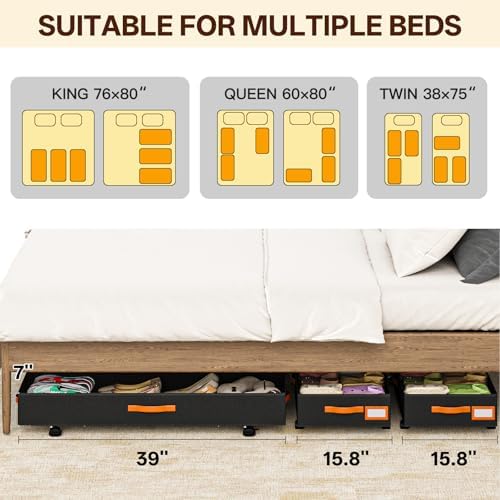 Under Bed Storage with Wheels 39inch, Extra Long Under Bed Storage Bins, Low Profile Under Bed Storage 5.5inch Height No Assemble Storage Containers, Under Bed Shoe Storage with Lids - Image 5