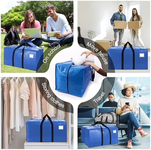 VELVETSURE 12 Pack Heavy Duty Extra Large Moving Bags W/Backpack Straps - Strong Handles & Zippers, Storage Totes For Space Saving, Fold Flat, Alternative to Moving Box and Storage Bin, Multicolor - Image 6