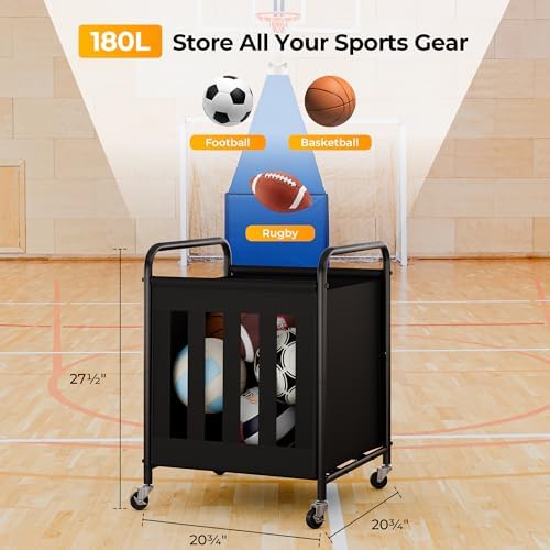 StorageWorks Sports Ball Storage Cart with Wheels, Garage Ball Storage - Image 2