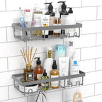 Moforoco Shower Caddy Shelf Organizer Rack, Self Adhesive Black Bathroom Shelves Basket, Home Farmhouse Wall Inside Organization and Storage Decor Rv Accessories, First Camper Apartment Essentials by MOFOROCO