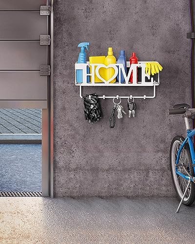 Key Holder Wall Mount - Adhesive Key Holder with 5 Hooks, Key Rack and Mail Organizer, Metal Basket Key Hanger for Entryway, Home, Living Room Decor, 11" L×2.8" W×4.9''H(White) - Image 6