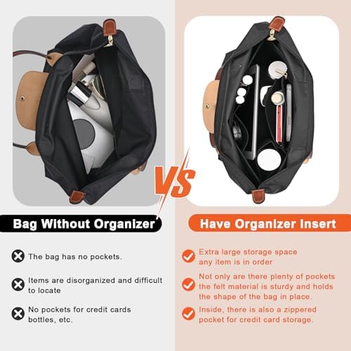 LOUKAYCCI Felt Purse Organizer Insert for Longchamp Le Pliage M Handbag Insert (Medium, Black) - Image 3
