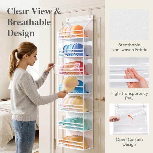 Lifewit 7 Tier Clear Over the Door Hat Rack, Baseball Caps Organizer, White - Image 2