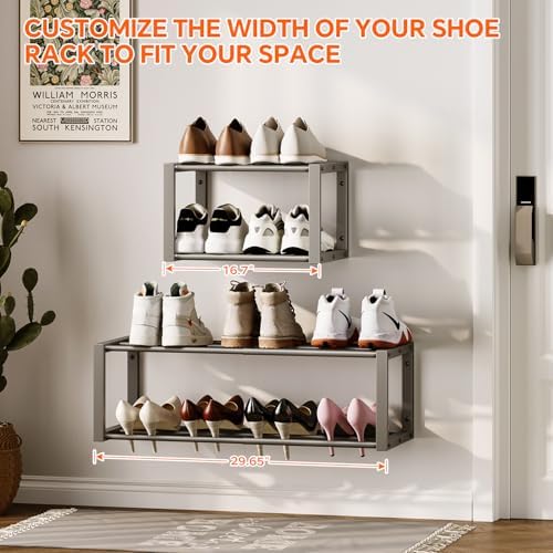 Homeiju Hanging Shoe Organizer,2 Pack Wall Mounted Shoe Rack Holds 12 Pairs,Space Saving Metal Wall Shoe Rack,Hanging Shoe Rack Shoe Holder for Small Space,Entryway,Closet,RV,Camper (Grey) - Image 4